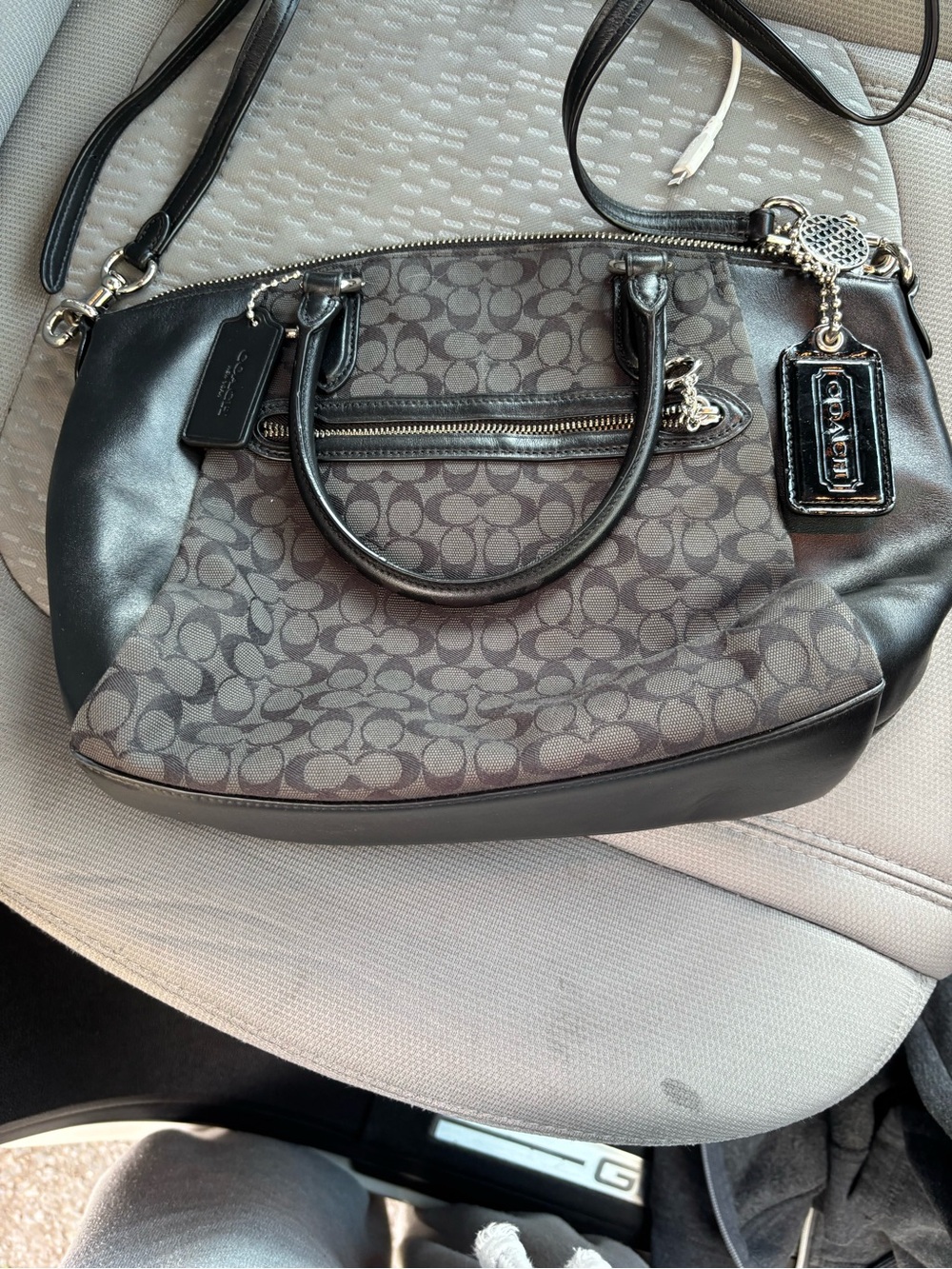 Coach Black and Charcoal Signature Canvas Satchel